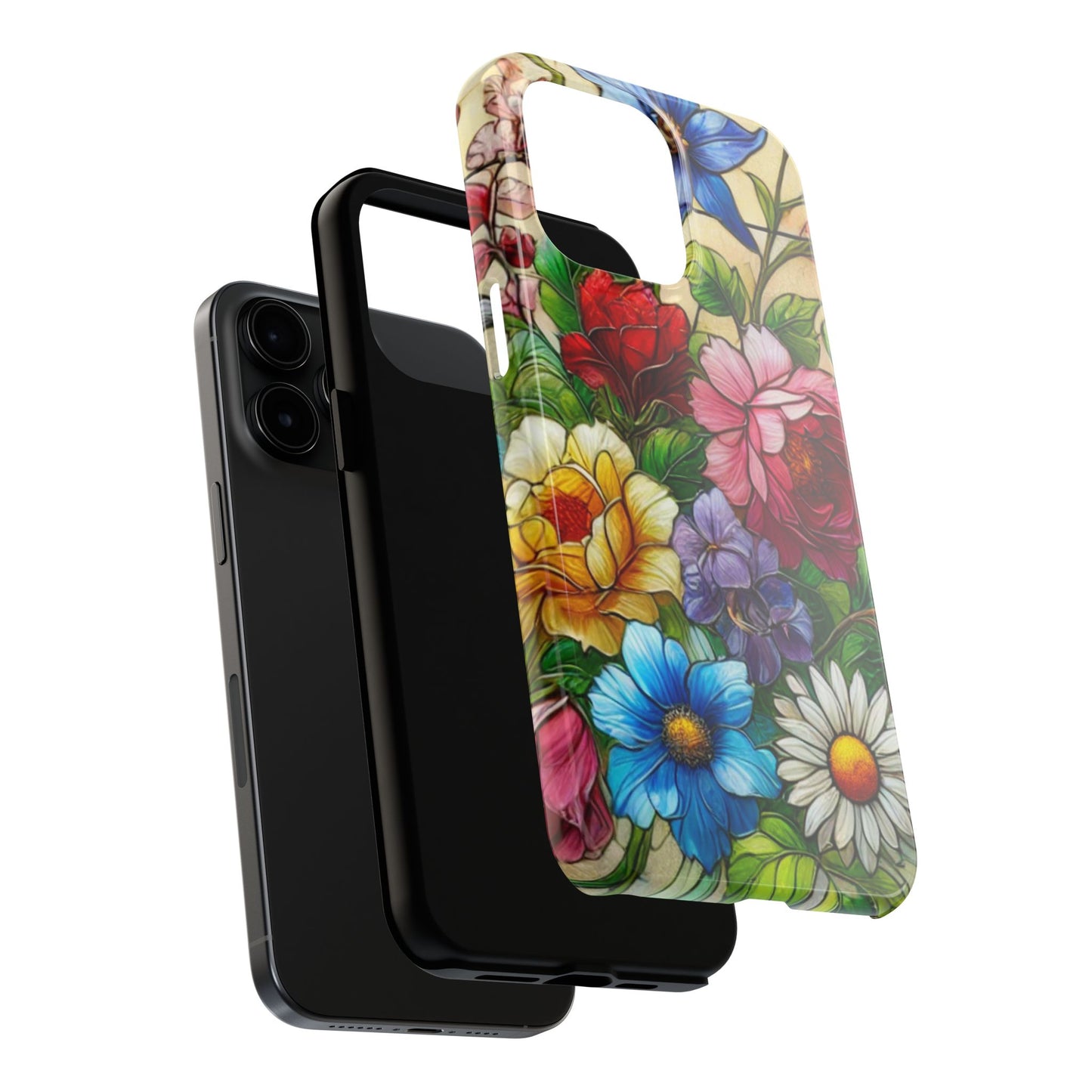 Colorful Floral Stained Glass Look Tough Phone Case - Durable Protection with Vibrant Flower Design