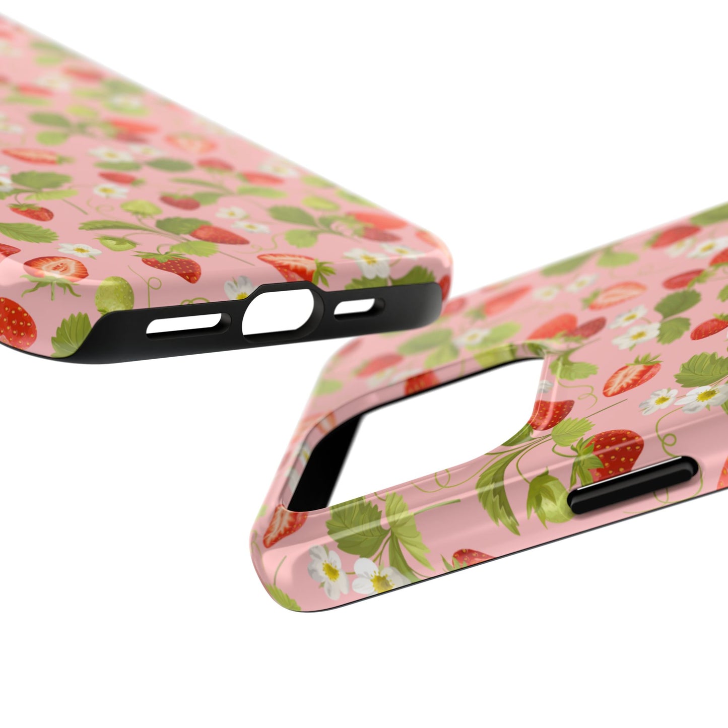 Strawberry Floral Tough Phone Case, Cute Phone Cover, Nature Lovers Gift, Summer Vibe, Durable Phone Protector, Trendy Tech Accessory