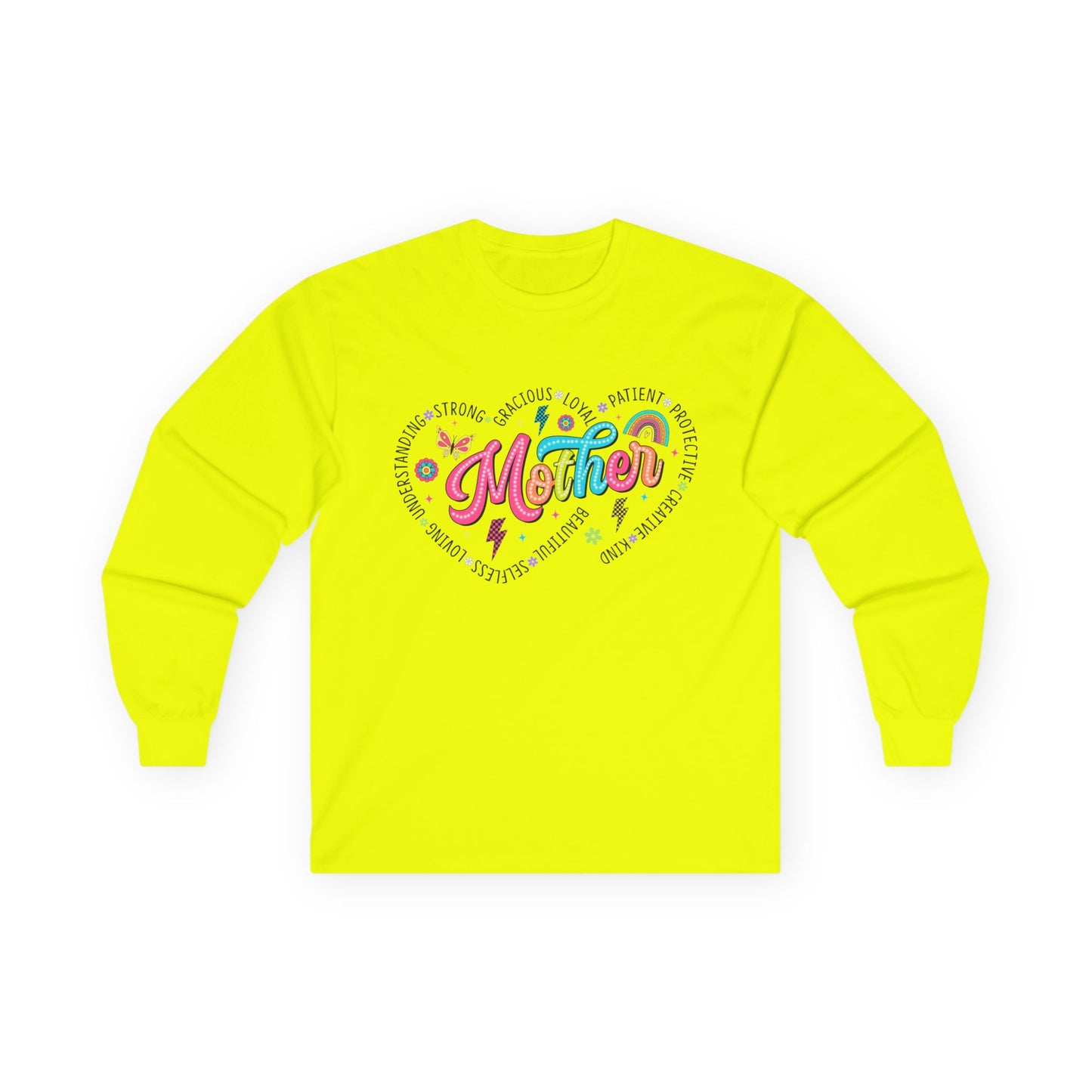 Colorful Mother Heart Words Silhouette Love Long Sleeve Tee