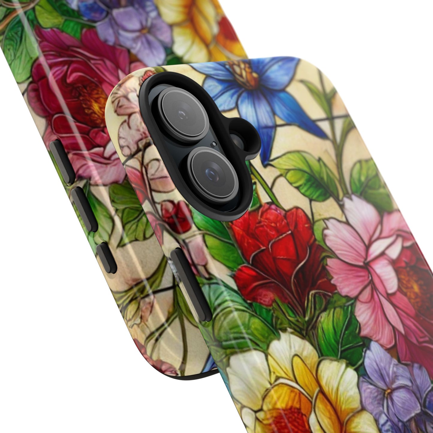 Colorful Floral Stained Glass Look Tough Phone Case - Durable Protection with Vibrant Flower Design