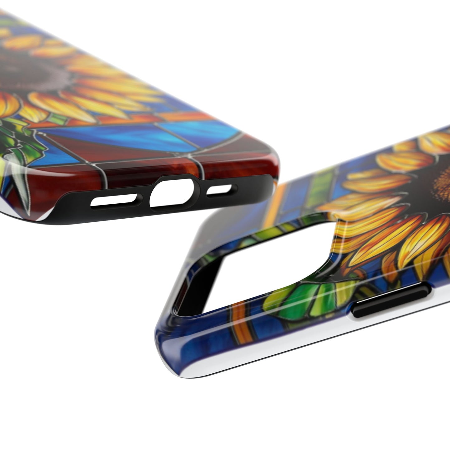 Vibrant Sunflower Tough Phone Case with Stained Glass Effect - Durable & Stylish Protection