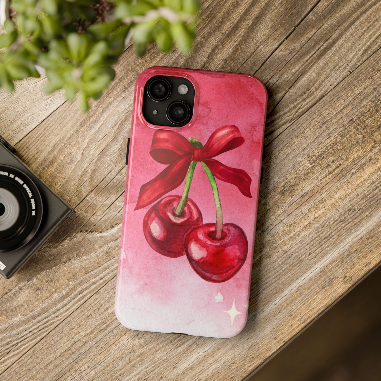 Red Watercolor Cherry and Bow Phone Case