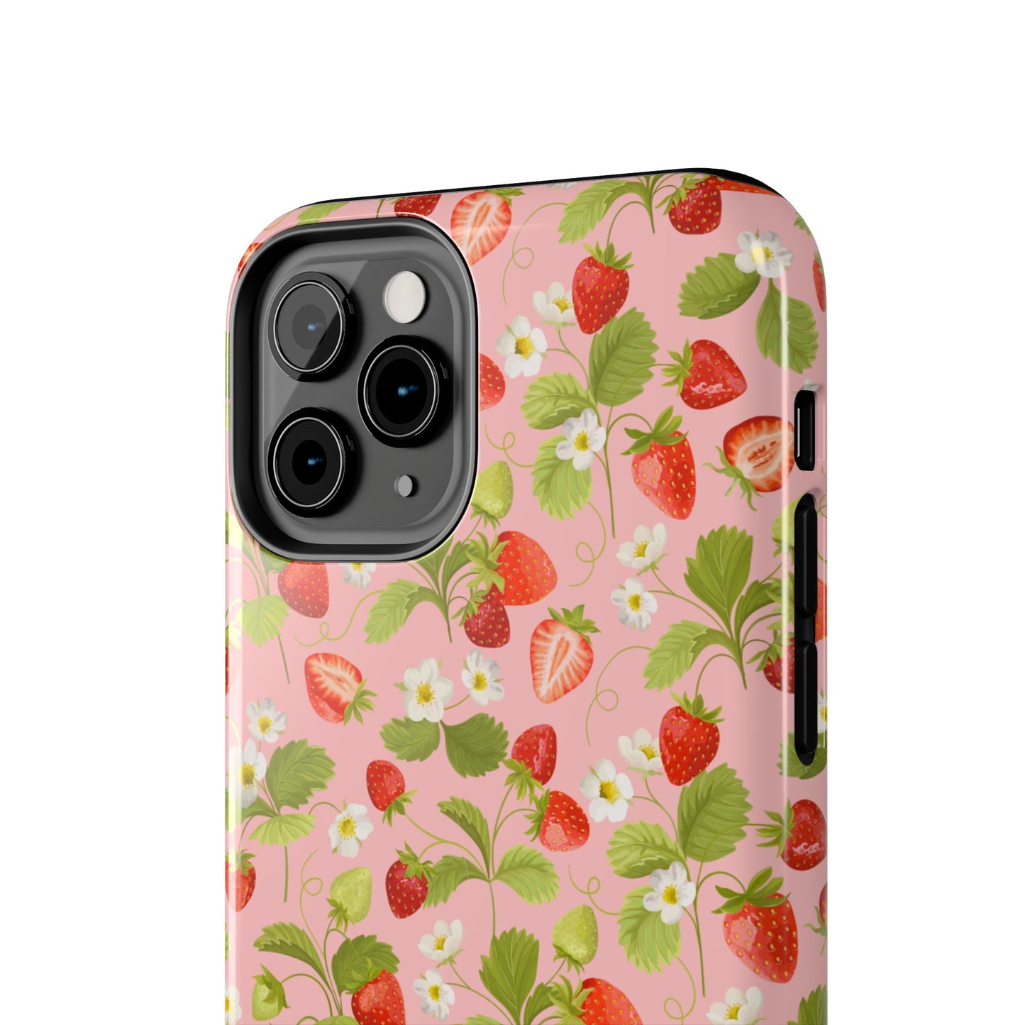 Strawberry Floral Tough Phone Case, Cute Phone Cover, Nature Lovers Gift, Summer Vibe, Durable Phone Protector, Trendy Tech Accessory