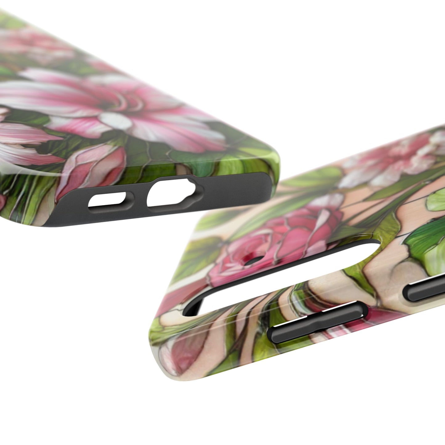 Floral Tough Phone Case - Durable Protection with Tropical Hibiscus Pink and Green Design