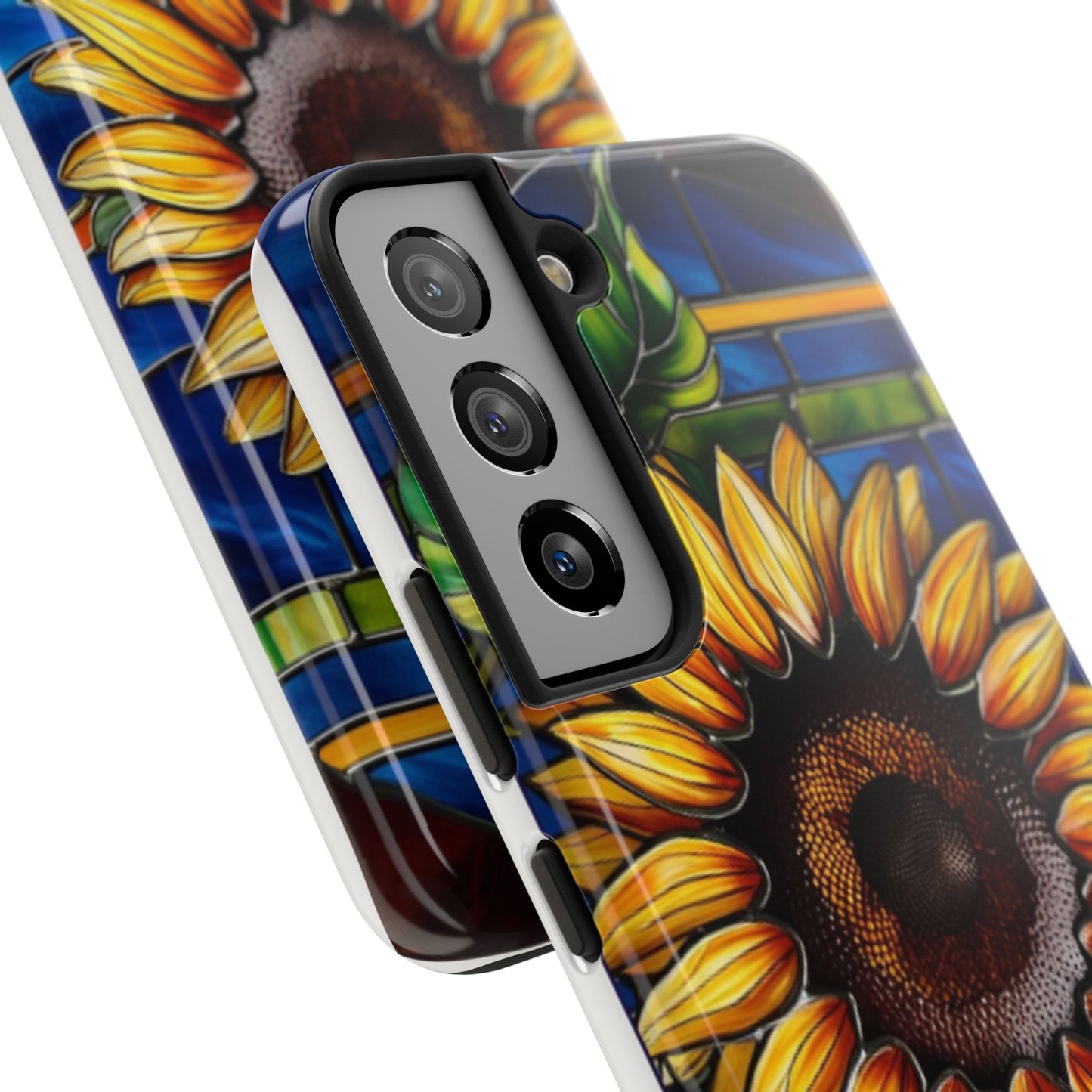Vibrant Sunflower Tough Phone Case with Stained Glass Effect - Durable & Stylish Protection