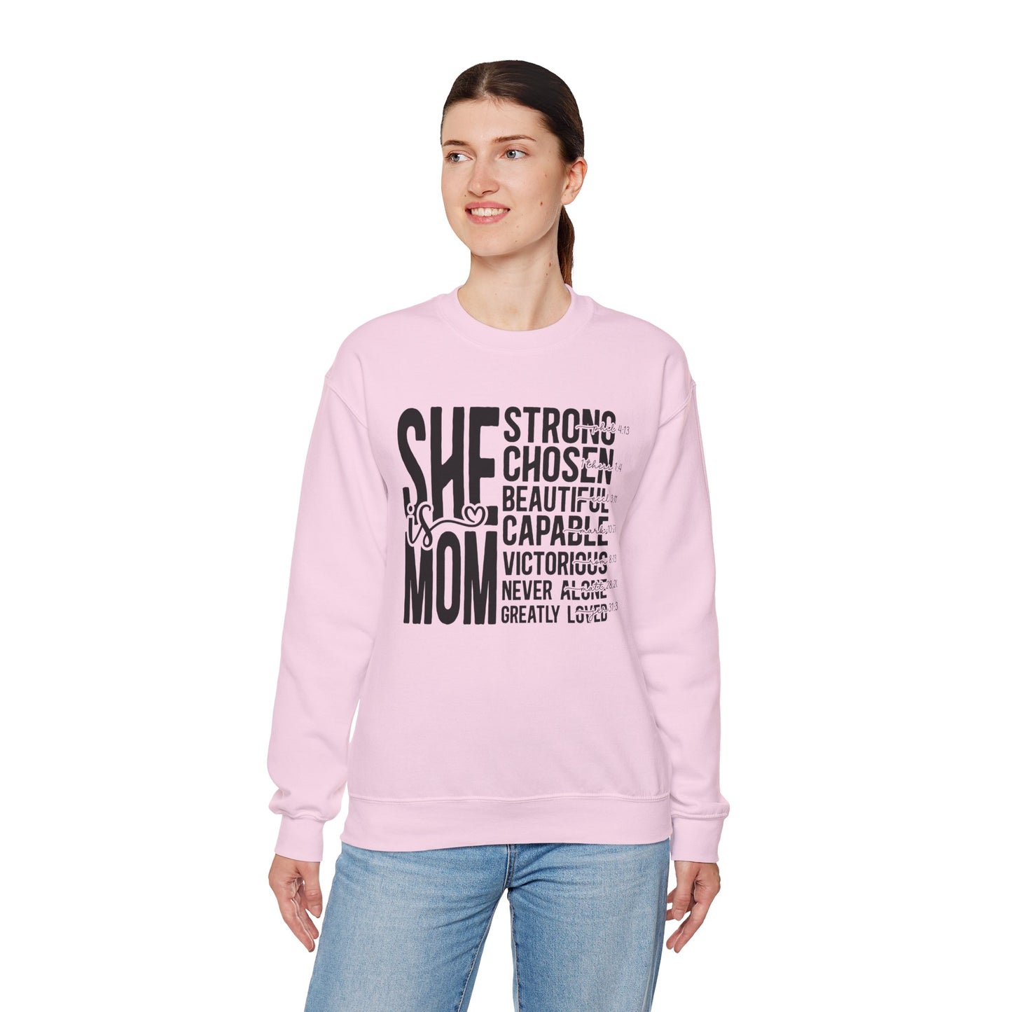 Inspirational Mom Crewneck Sweatshirt - Strong, Chosen, Capable Design