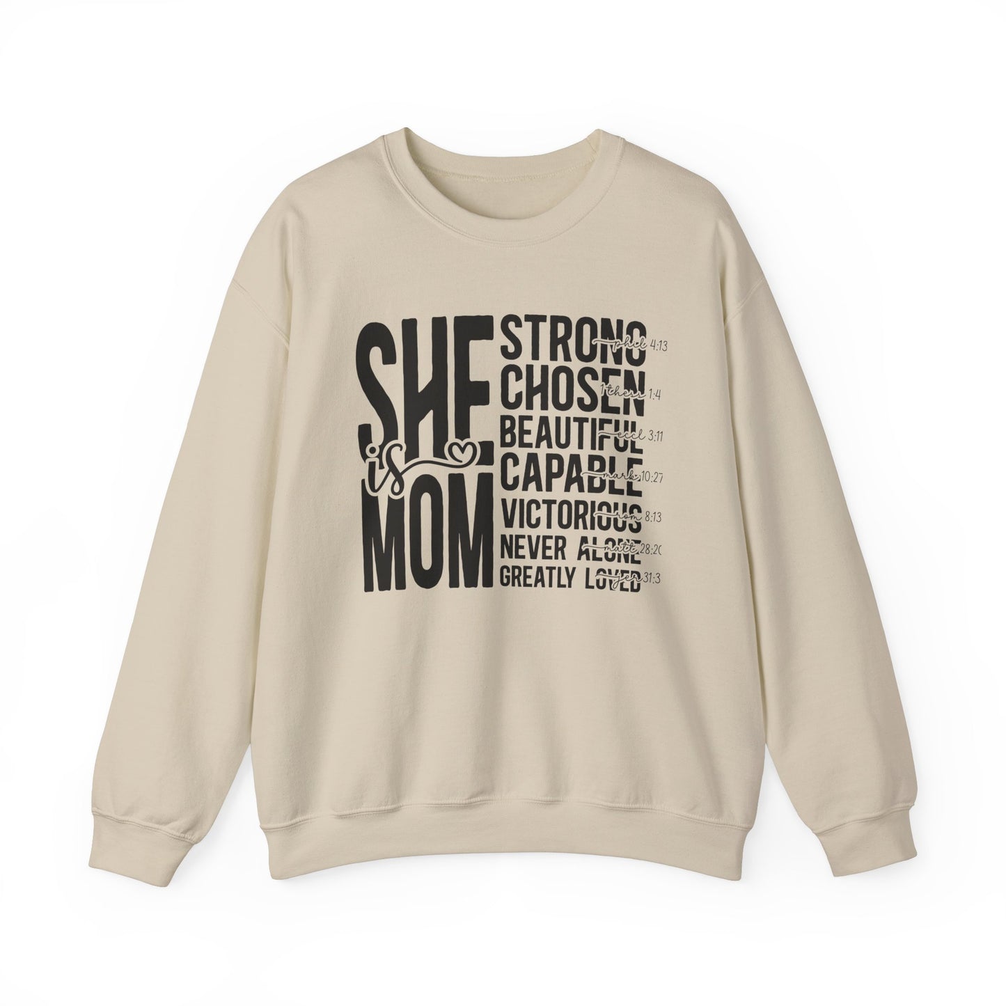 Inspirational Mom Crewneck Sweatshirt - Strong, Chosen, Capable Design