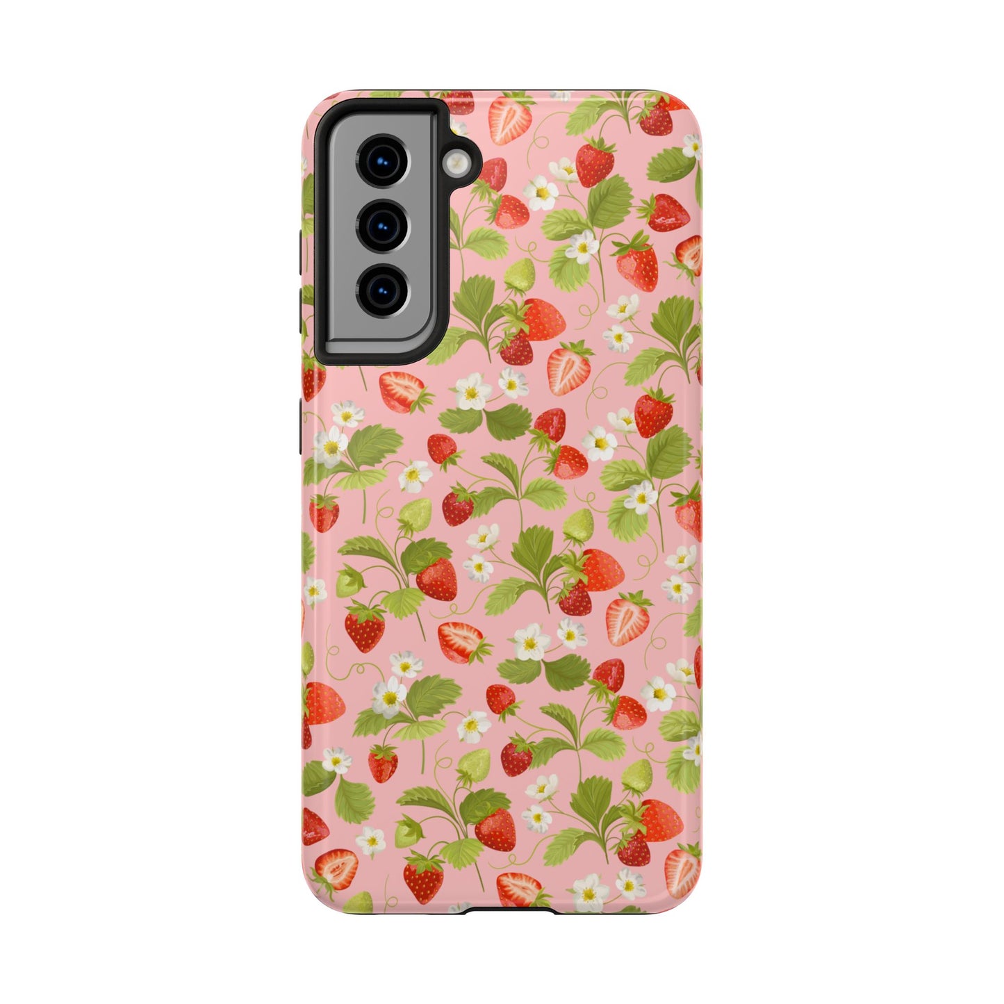 Strawberry Floral Tough Phone Case, Cute Phone Cover, Nature Lovers Gift, Summer Vibe, Durable Phone Protector, Trendy Tech Accessory