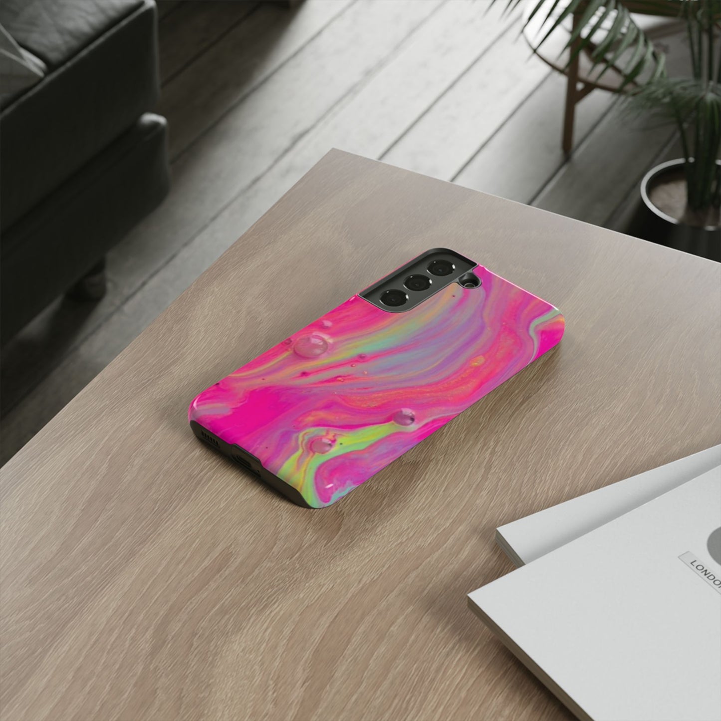 Pink Trendy Futuristic Tough Phone Case with Colorful Abstract Design for Samsung