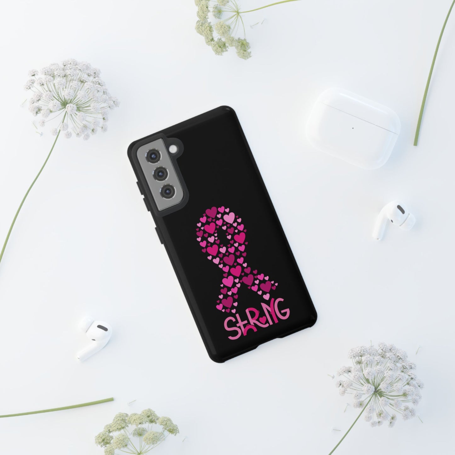 Pink Ribbon Phone Case - Strong Heart Design, Cancer Awareness, Gift for Supporters for Samsung