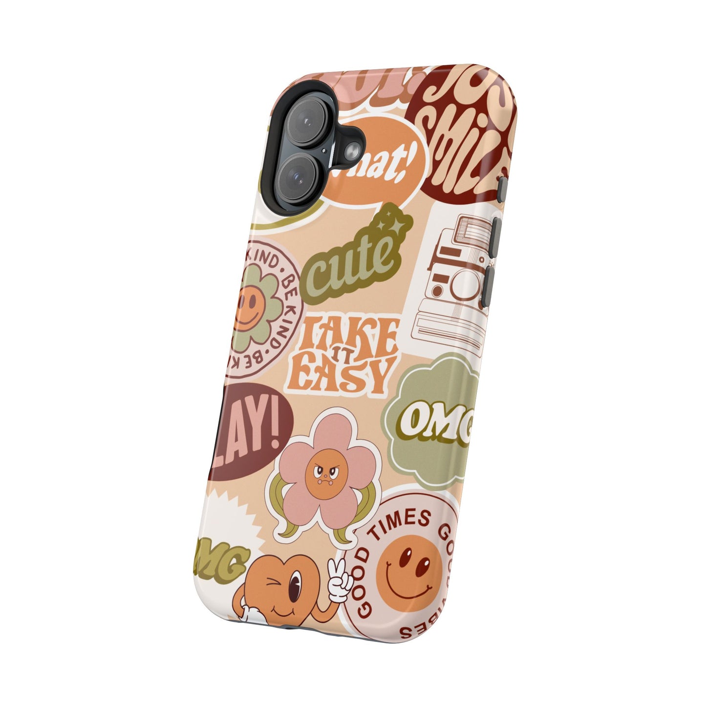Cute Retro, Positive Affirmation Sticker Phone Case, Funky Phone Cover, Vibrant Design, Ideal Gift for Teens
