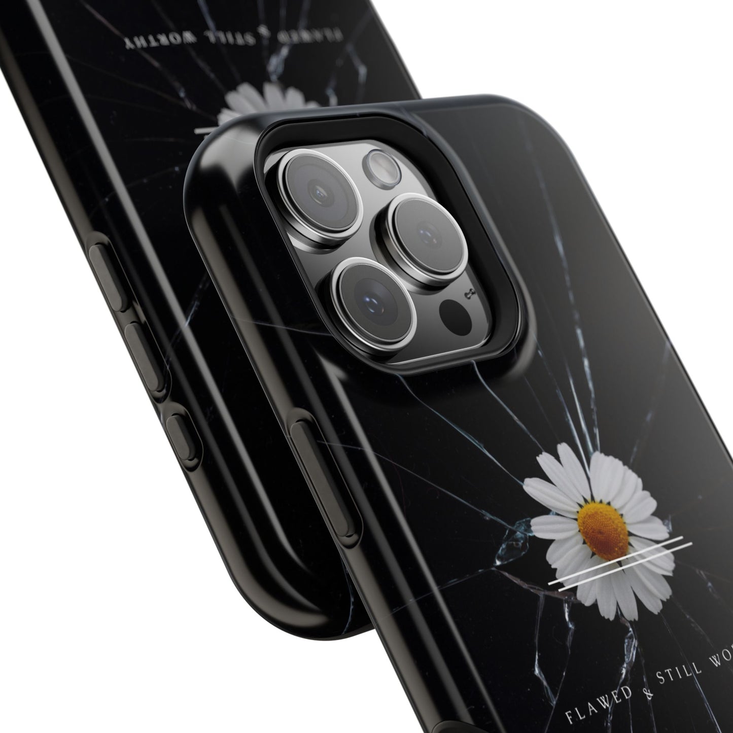 Flawed But Still Worthy Phone Case - Tough Cases, Inspirational Gift, Floral Design, Self-Love