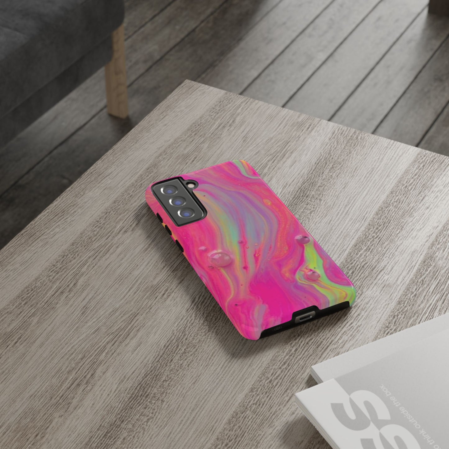 Pink Trendy Futuristic Tough Phone Case with Colorful Abstract Design for Samsung