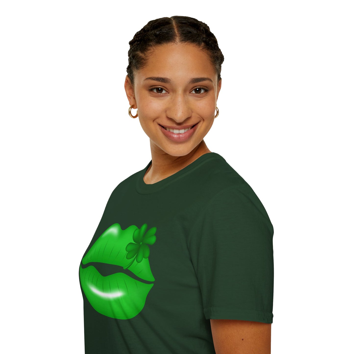 Luck of the Irish Unisex Softstyle T-Shirt - Green Kiss & Shamrock Design