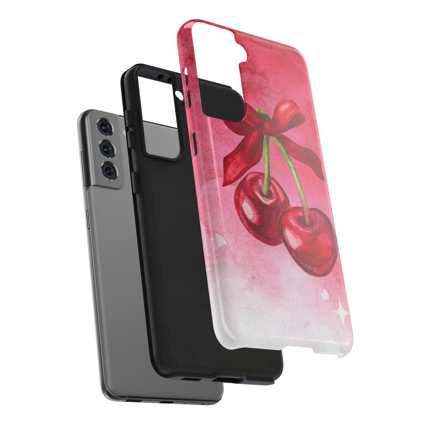 Red Watercolor Cherry and Bow Phone Case