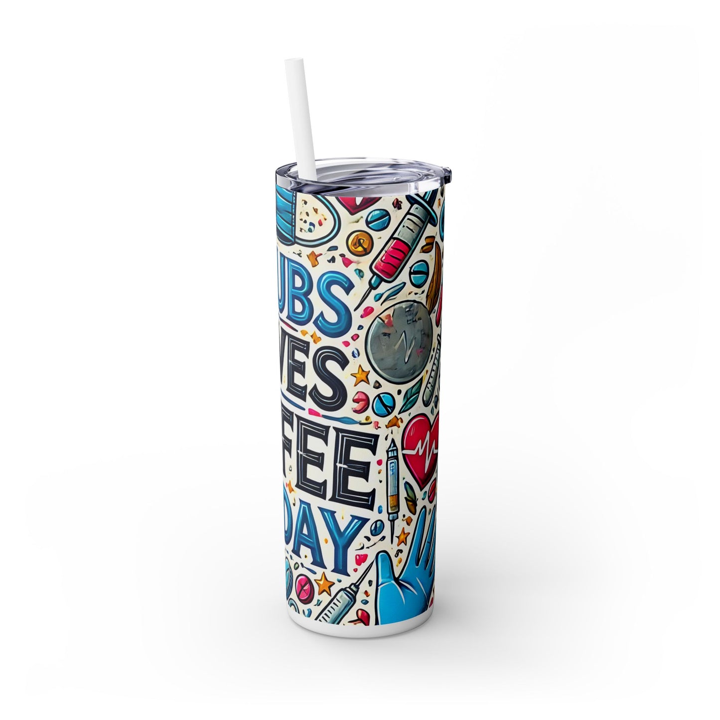 Nurse Coffee Tumbler with Straw - 20oz Scrubs, Gloves, Coffee Design
