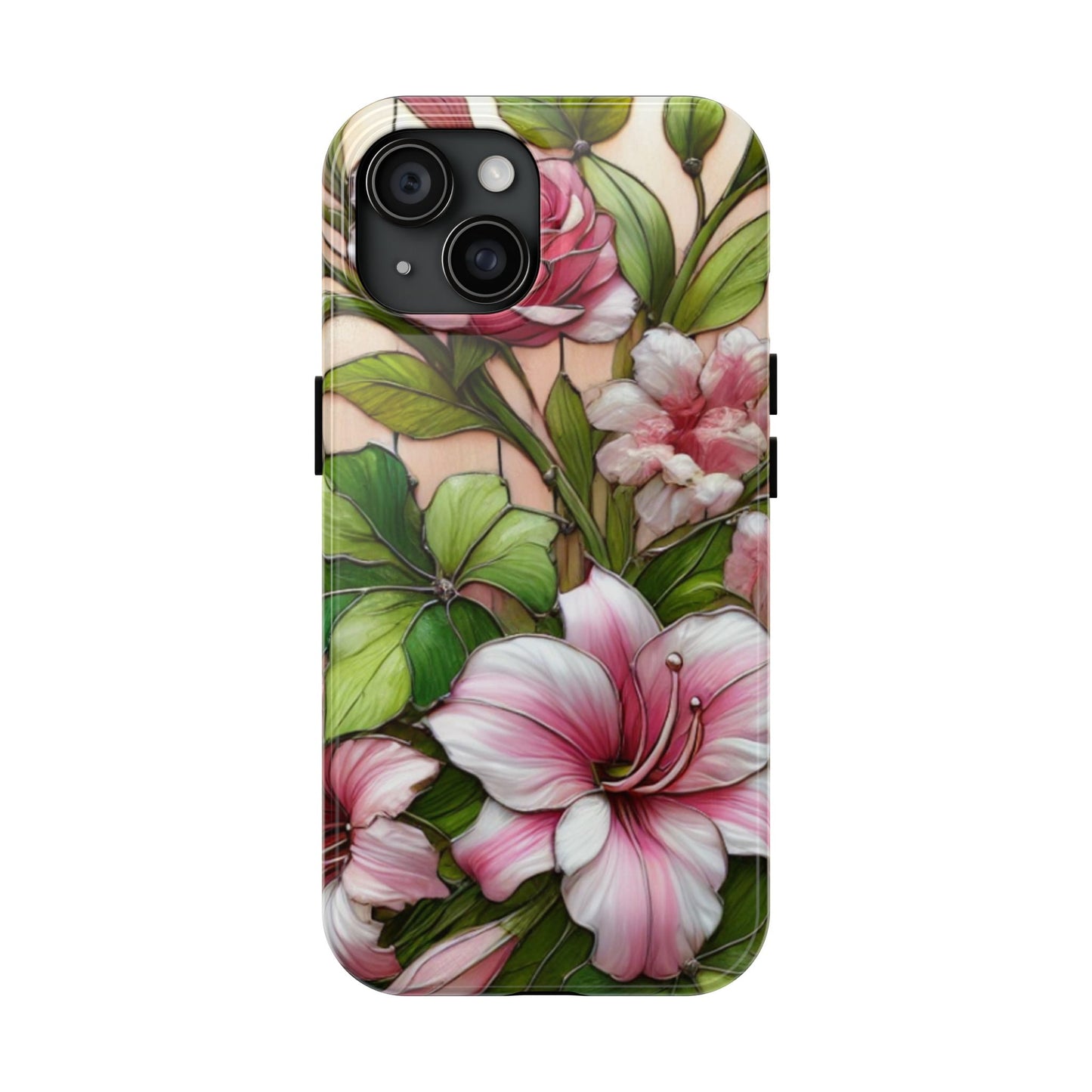 Floral Tough Phone Case - Durable Protection with Tropical Hibiscus Pink and Green Design