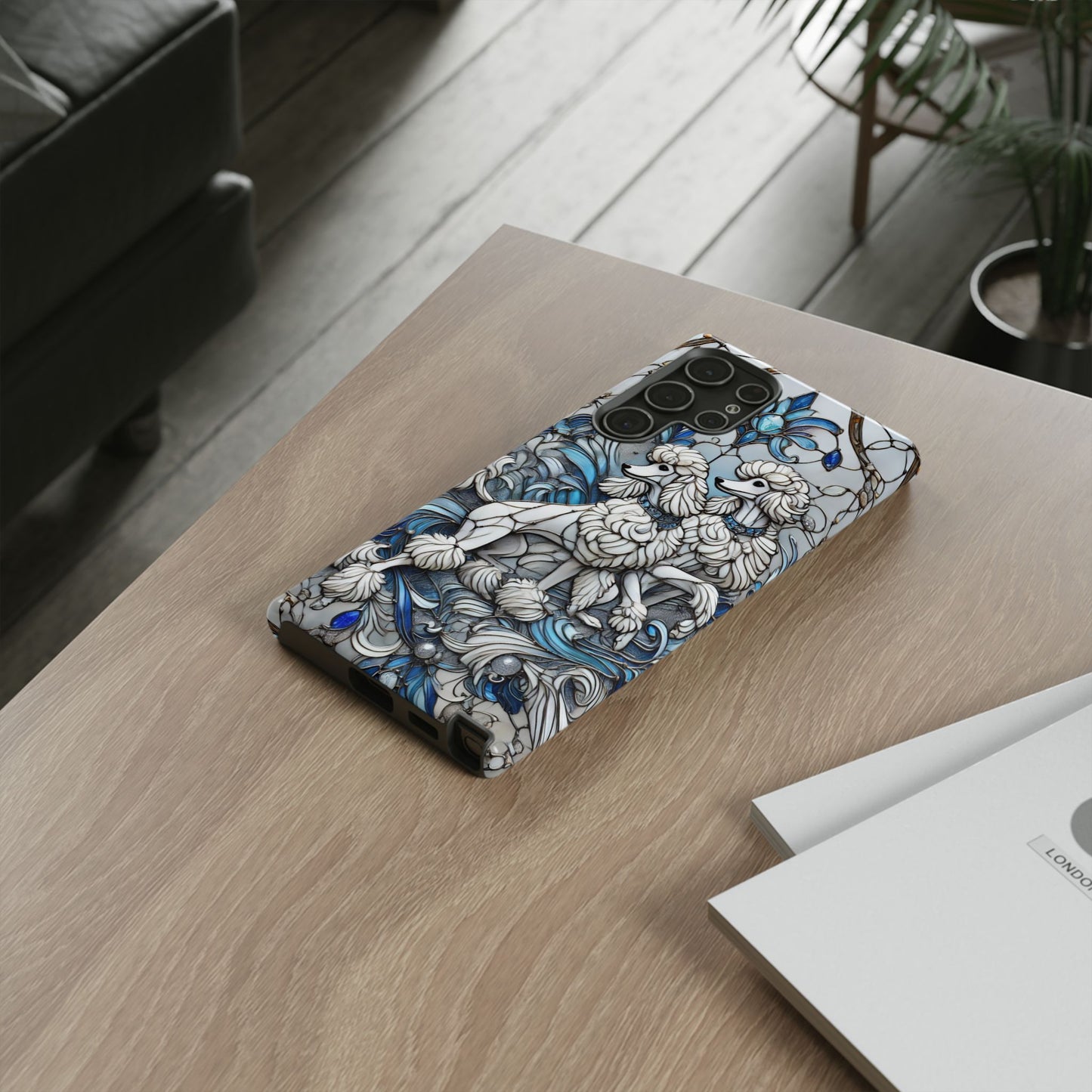Phone Case - Elegant Blue and White Poodle Art for Samsung Phone