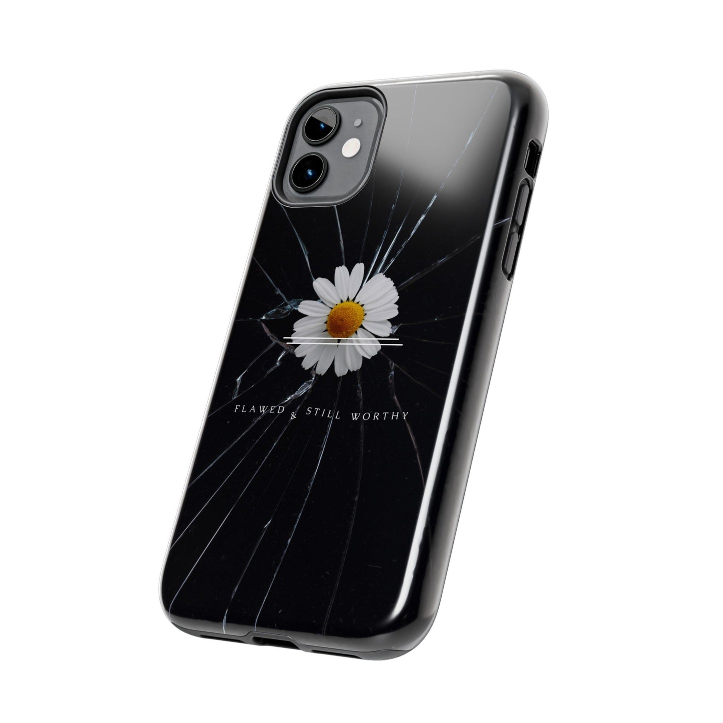 Flawed But Still Worthy Phone Case - Tough Cases, Inspirational Gift, Floral Design, Self-Love