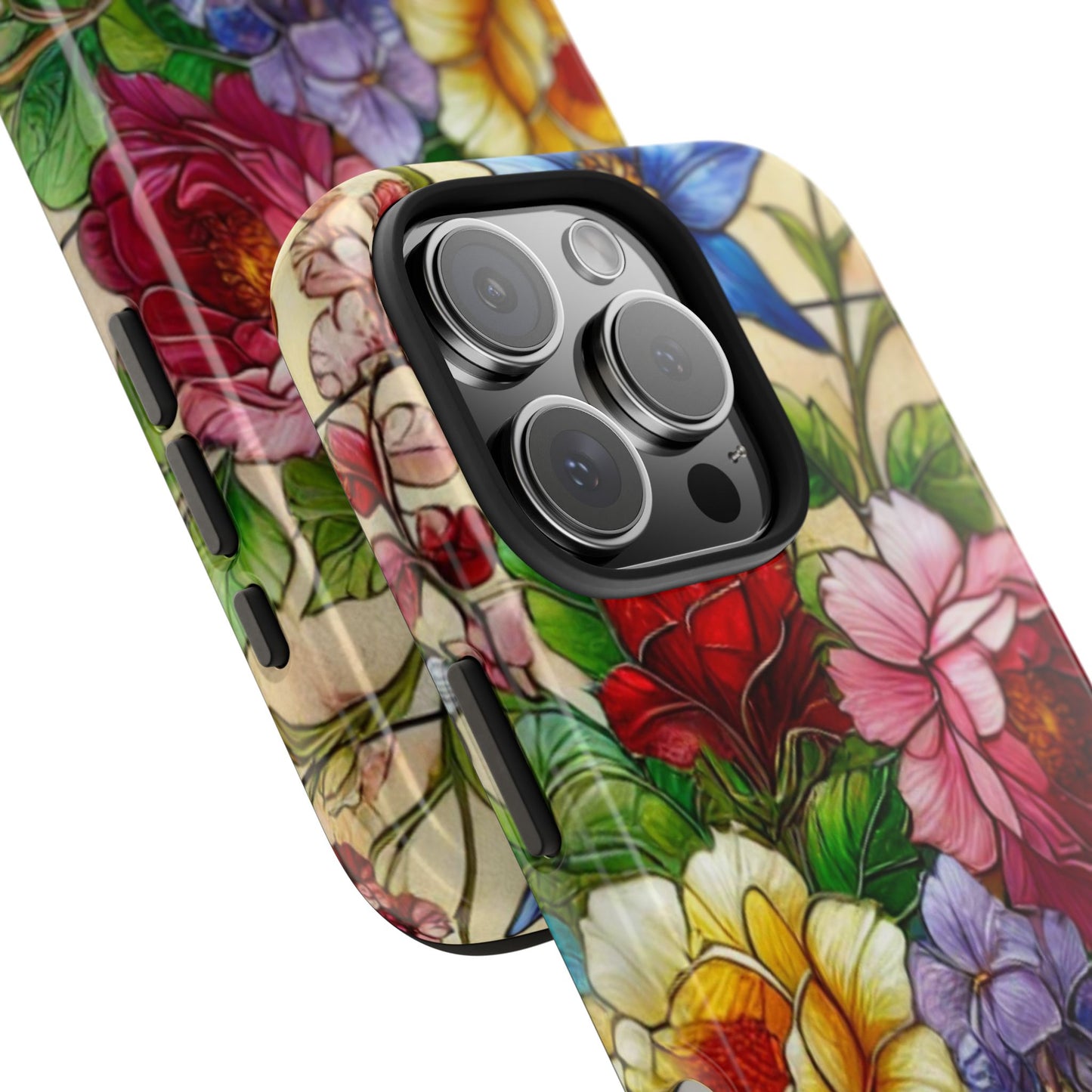 Colorful Floral Stained Glass Look Tough Phone Case - Durable Protection with Vibrant Flower Design