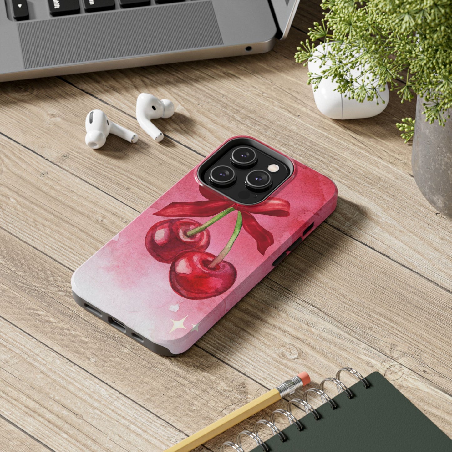 Red Watercolor Cherry and Bow Phone Case