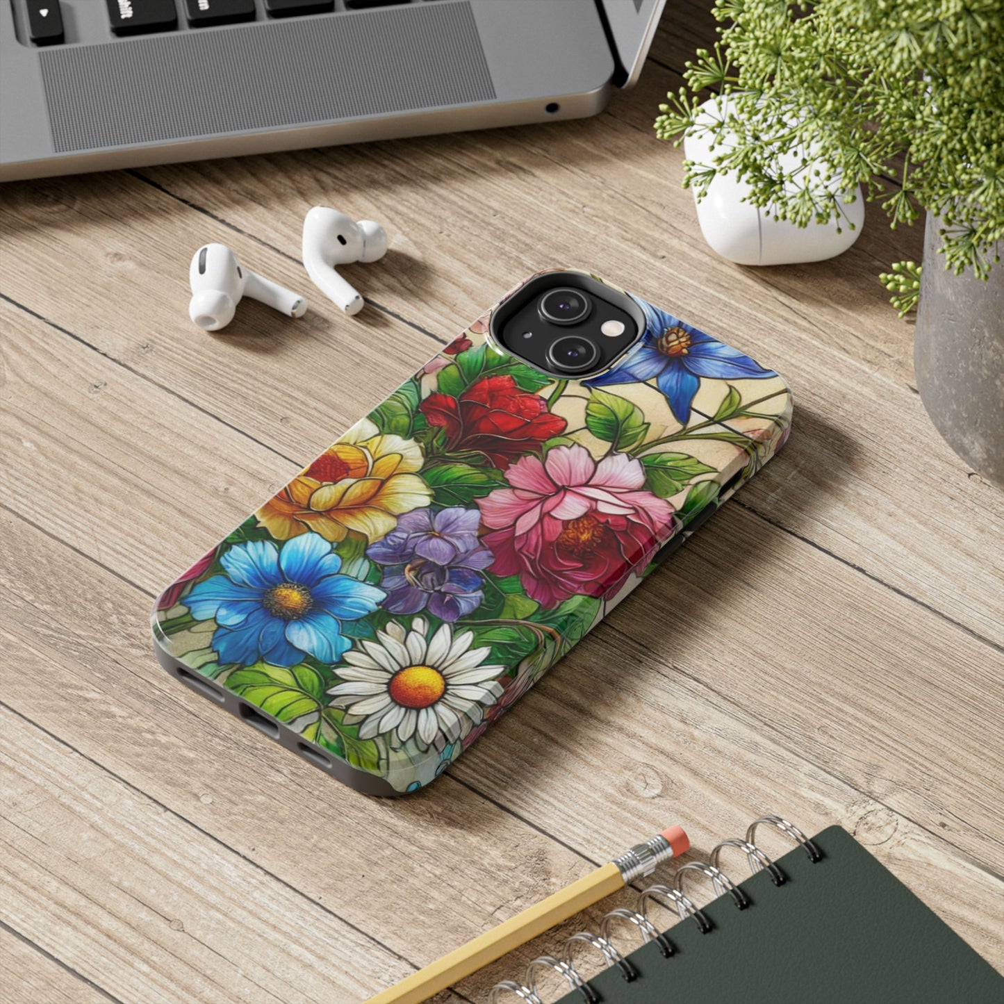Colorful Floral Stained Glass Look Tough Phone Case - Durable Protection with Vibrant Flower Design