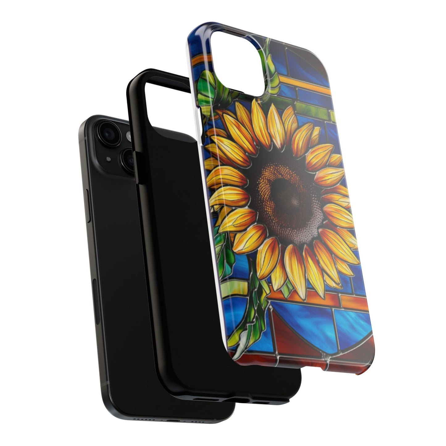 Vibrant Sunflower Tough Phone Case with Stained Glass Effect - Durable & Stylish Protection