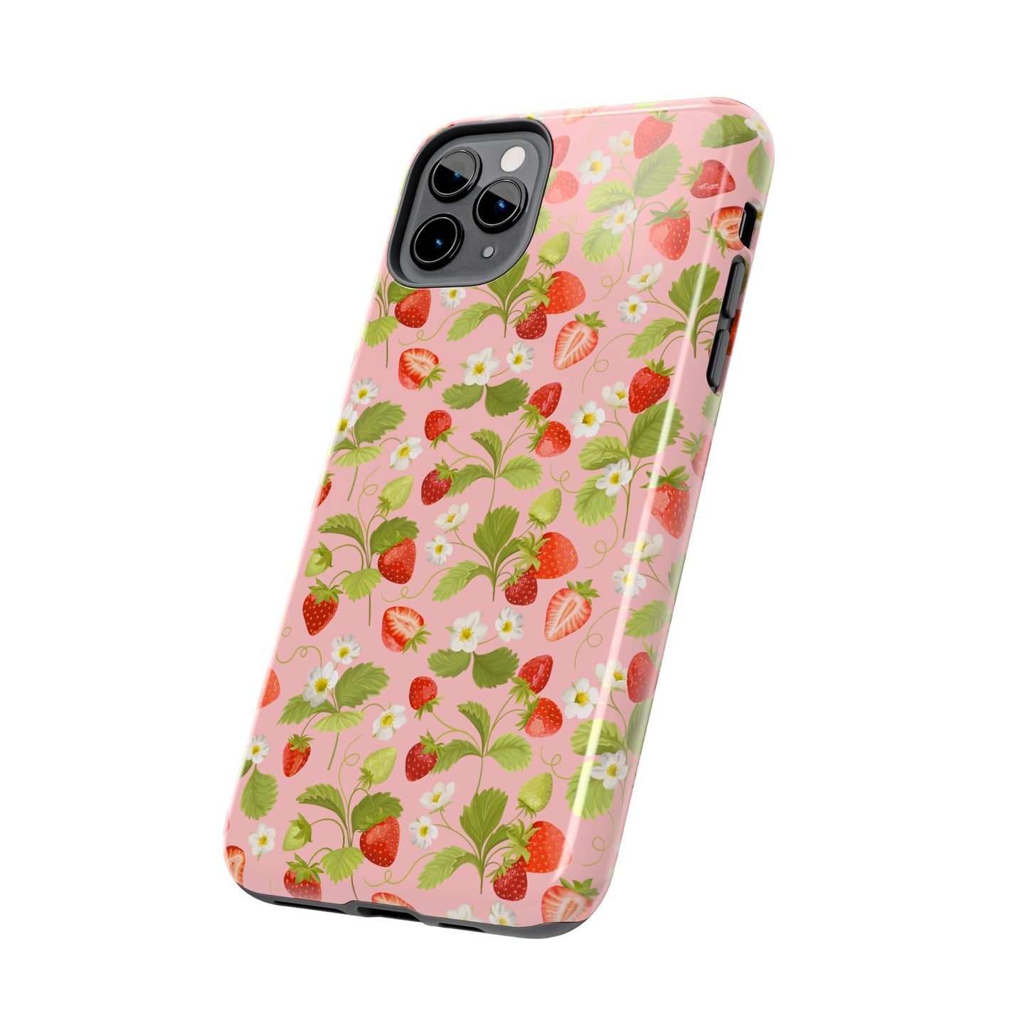 Strawberry Floral Tough Phone Case, Cute Phone Cover, Nature Lovers Gift, Summer Vibe, Durable Phone Protector, Trendy Tech Accessory