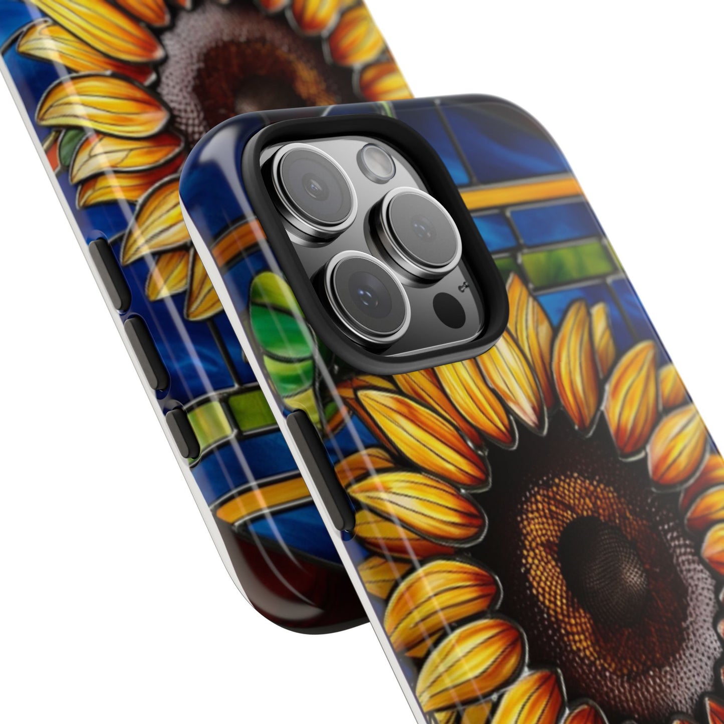 Vibrant Sunflower Tough Phone Case with Stained Glass Effect - Durable & Stylish Protection