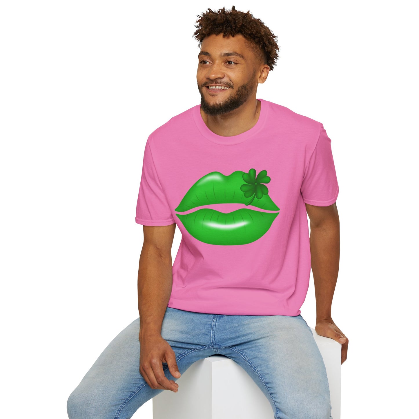 Luck of the Irish Unisex Softstyle T-Shirt - Green Kiss & Shamrock Design