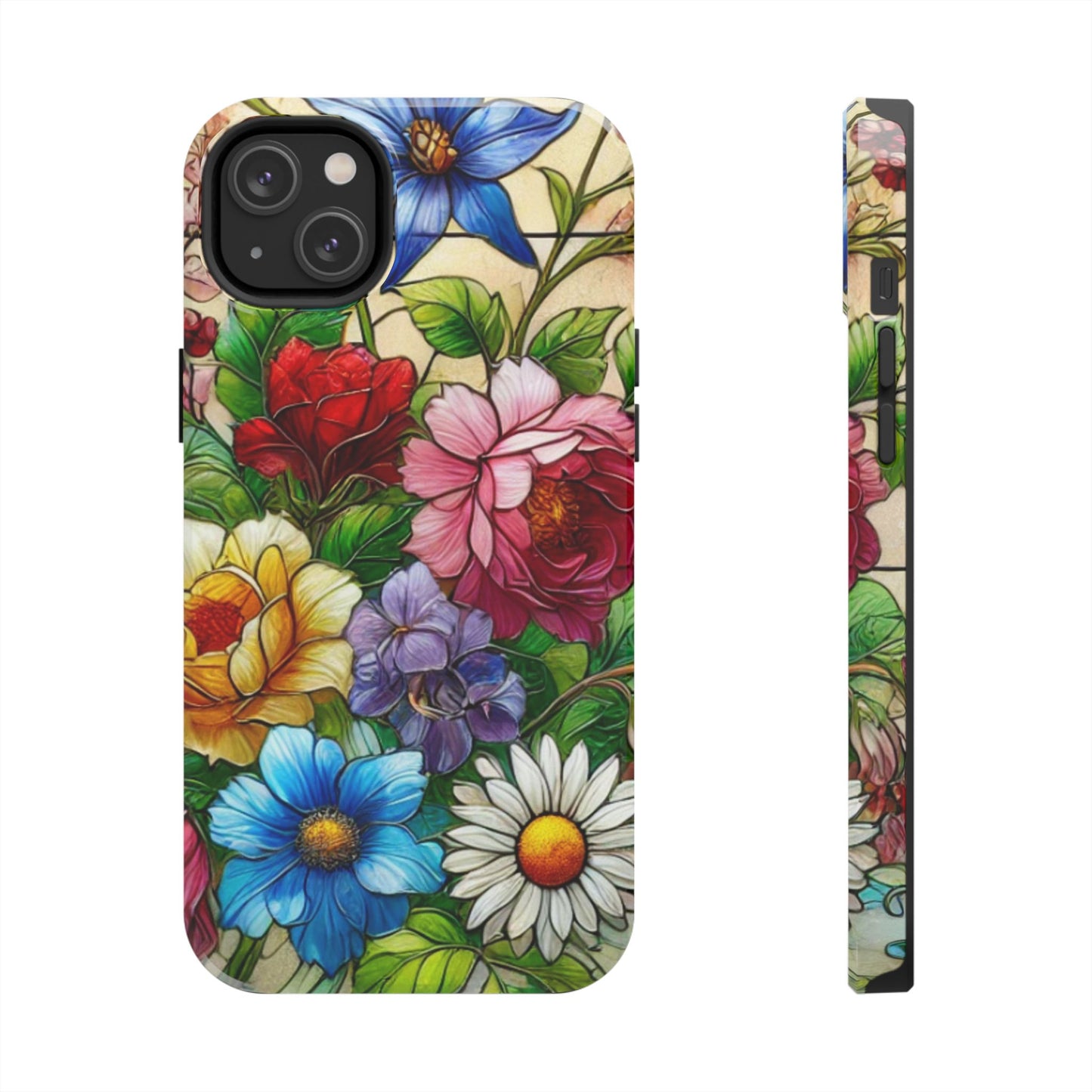 Colorful Floral Stained Glass Look Tough Phone Case - Durable Protection with Vibrant Flower Design
