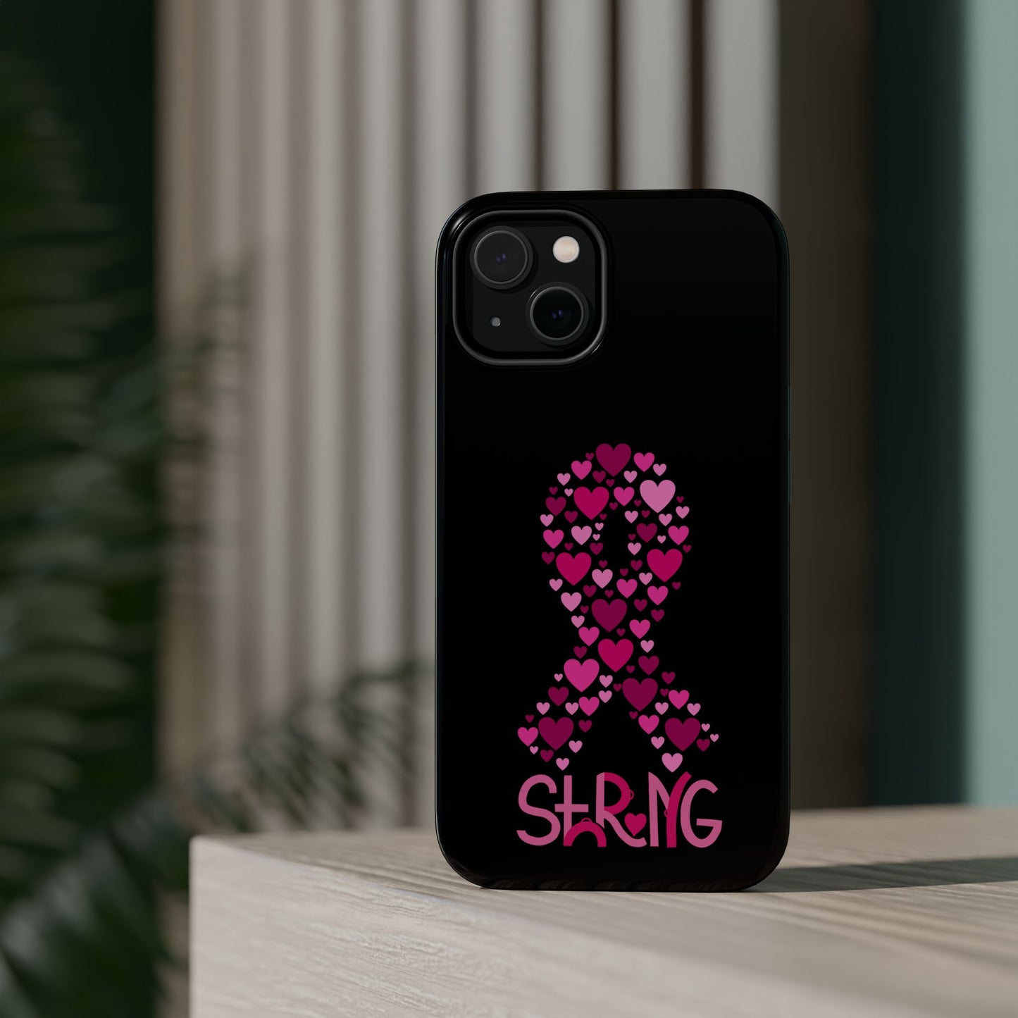 Pink Ribbon Magnetic Phone Case - Strong Heart Design, Cancer Awareness, Gift for Supporters for IPhone