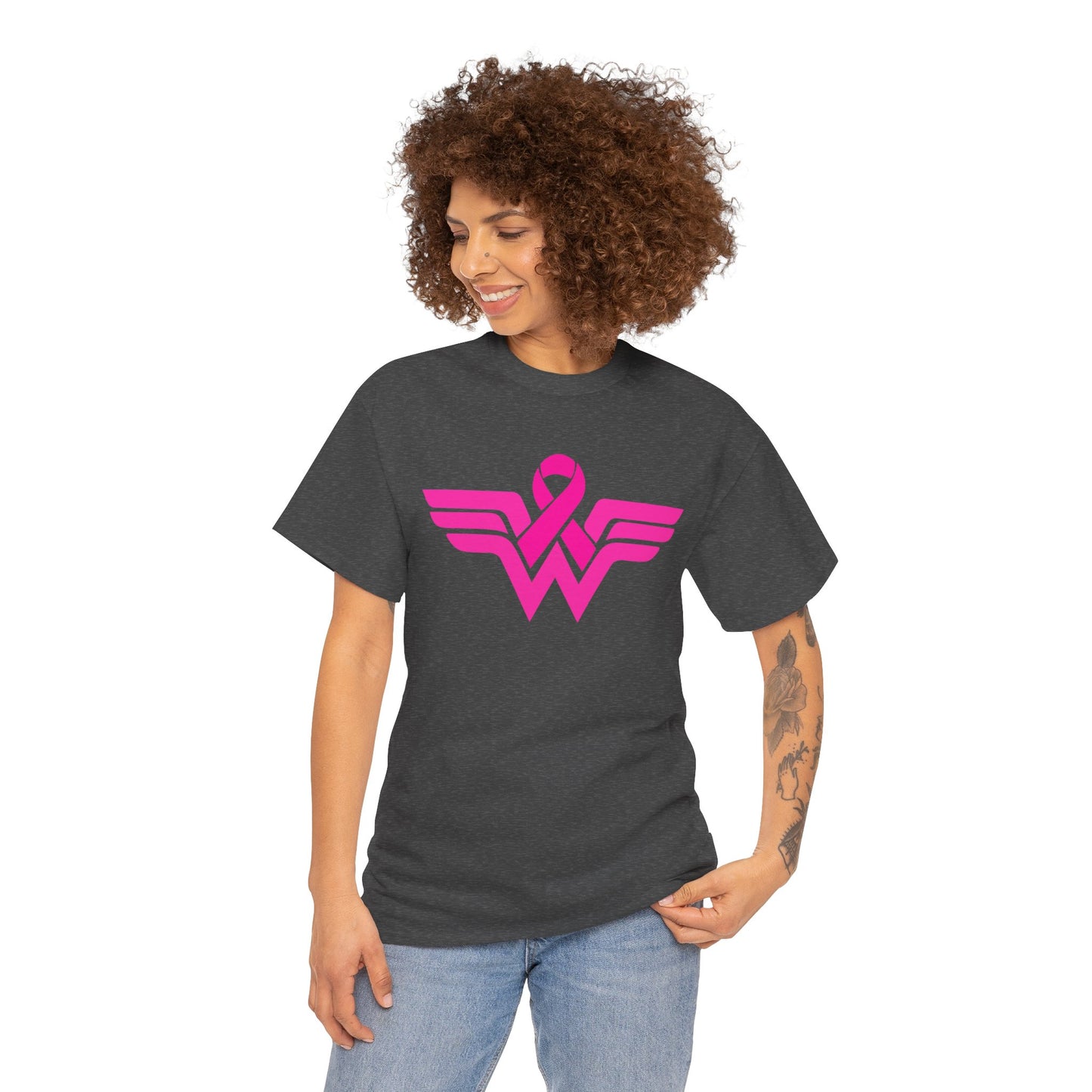 Empowerment Unisex Heavy Cotton Tee - Pink Wings & Ribbon Design
