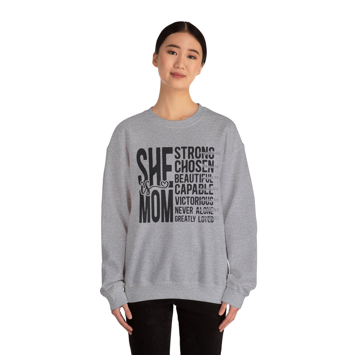 Inspirational Mom Crewneck Sweatshirt - Strong, Chosen, Capable Design
