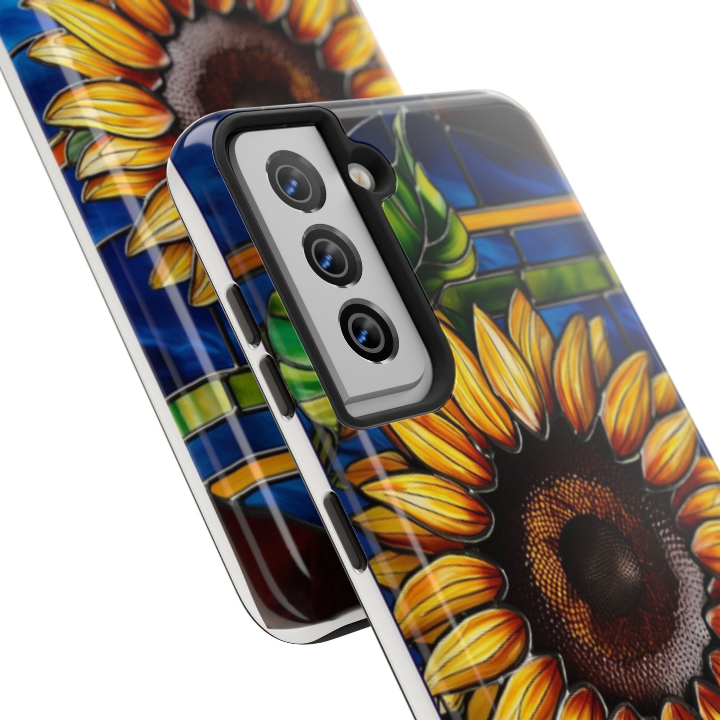 Vibrant Sunflower Tough Phone Case with Stained Glass Effect - Durable & Stylish Protection