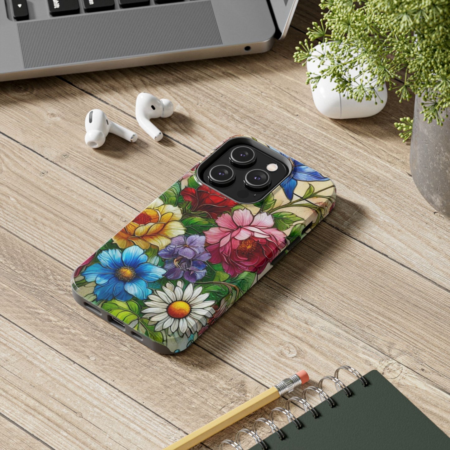 Colorful Floral Stained Glass Look Tough Phone Case - Durable Protection with Vibrant Flower Design