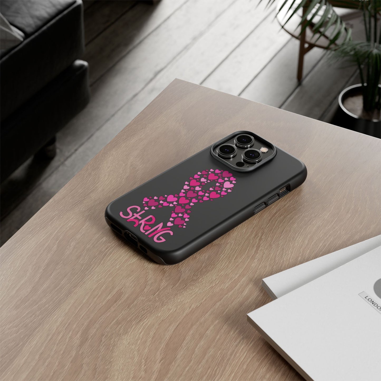 Pink Ribbon Phone Case - Strong Heart Design, Cancer Awareness, Gift for Supporters for IPhone