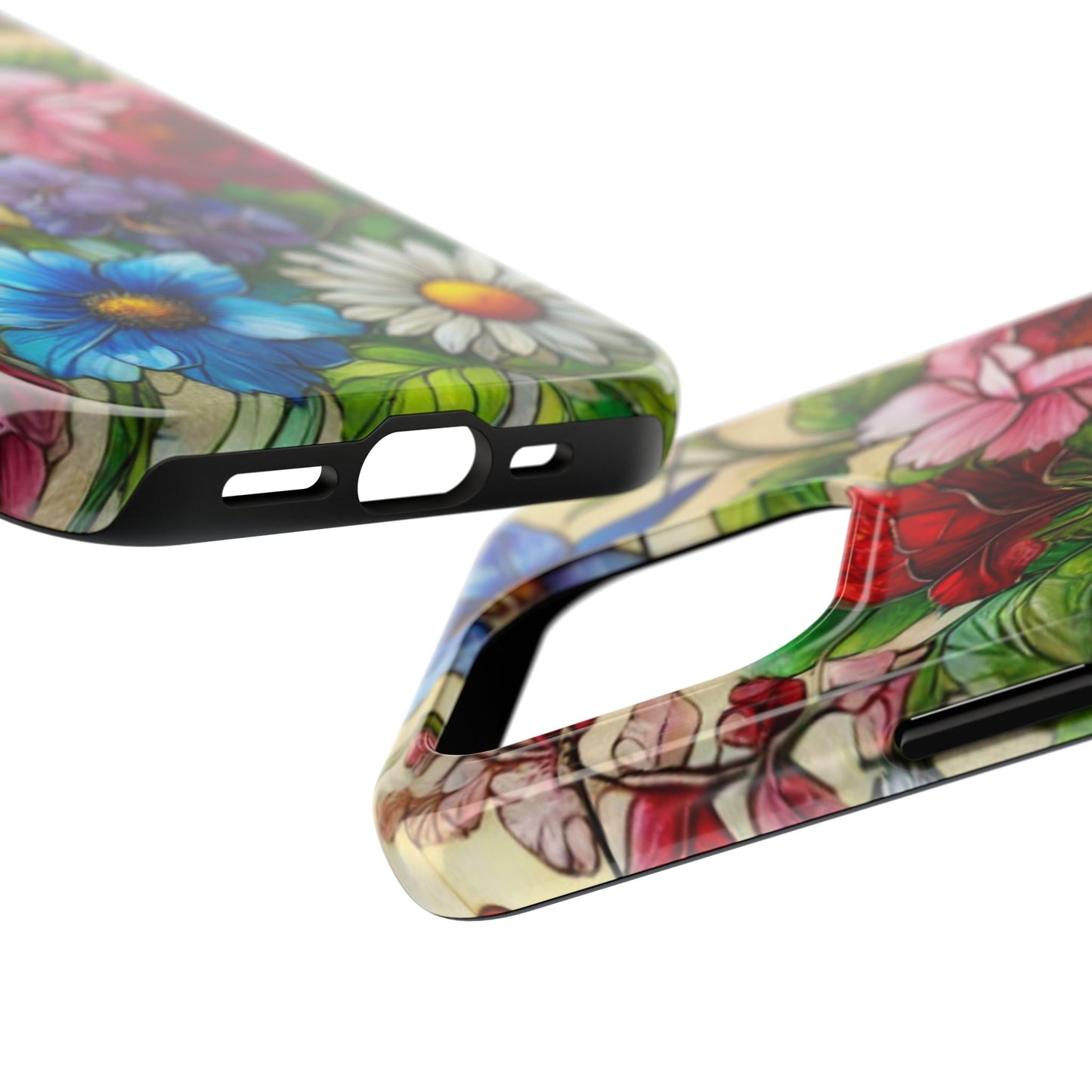 Colorful Floral Stained Glass Look Tough Phone Case - Durable Protection with Vibrant Flower Design