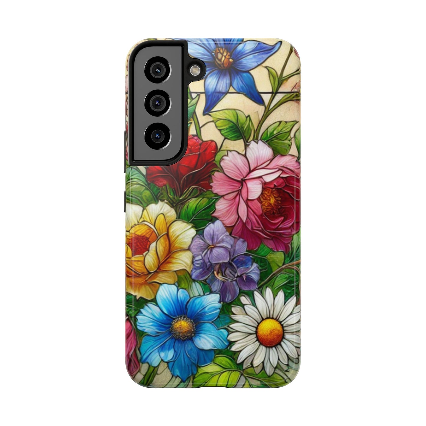 Colorful Floral Stained Glass Look Tough Phone Case - Durable Protection with Vibrant Flower Design