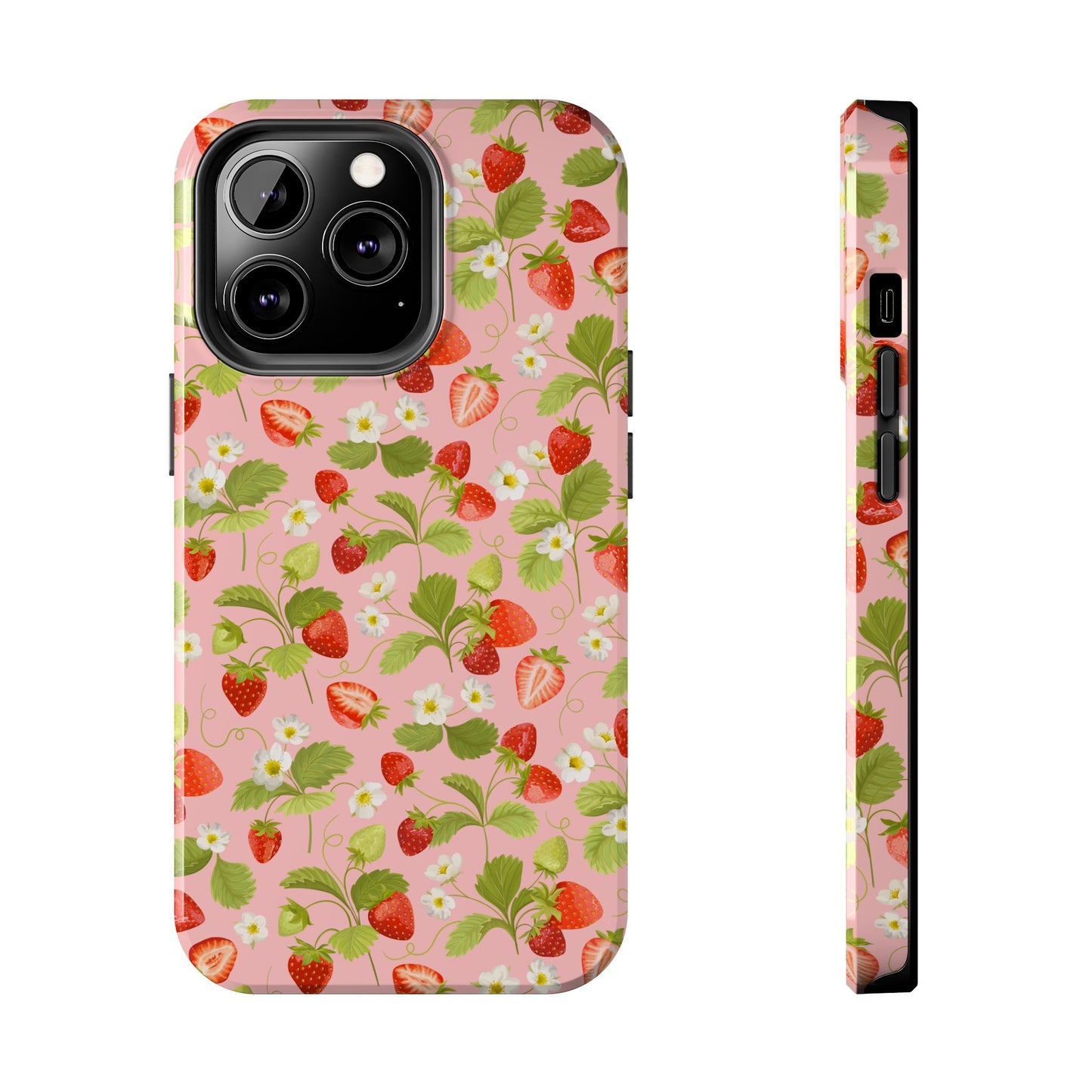 Strawberry Floral Tough Phone Case, Cute Phone Cover, Nature Lovers Gift, Summer Vibe, Durable Phone Protector, Trendy Tech Accessory