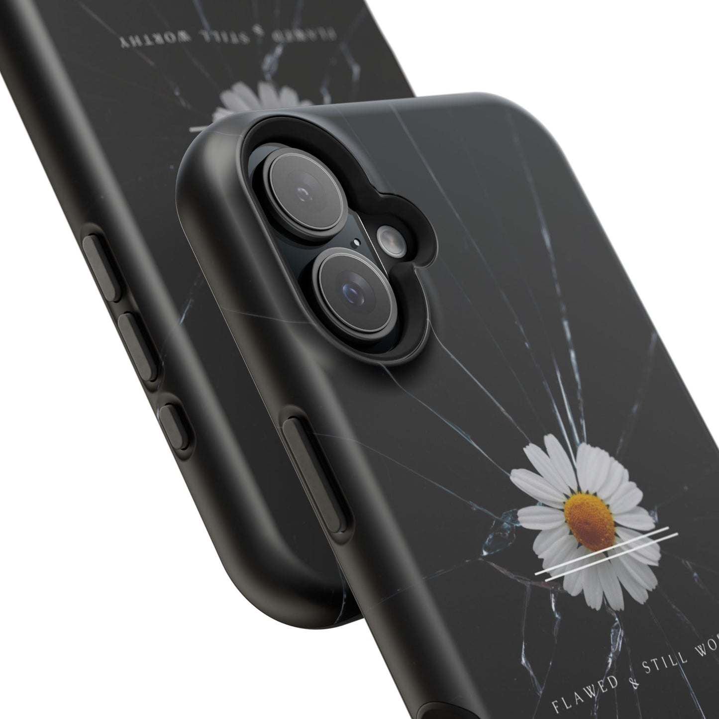 Flawed But Still Worthy Phone Case - Tough Cases, Inspirational Gift, Floral Design, Self-Love