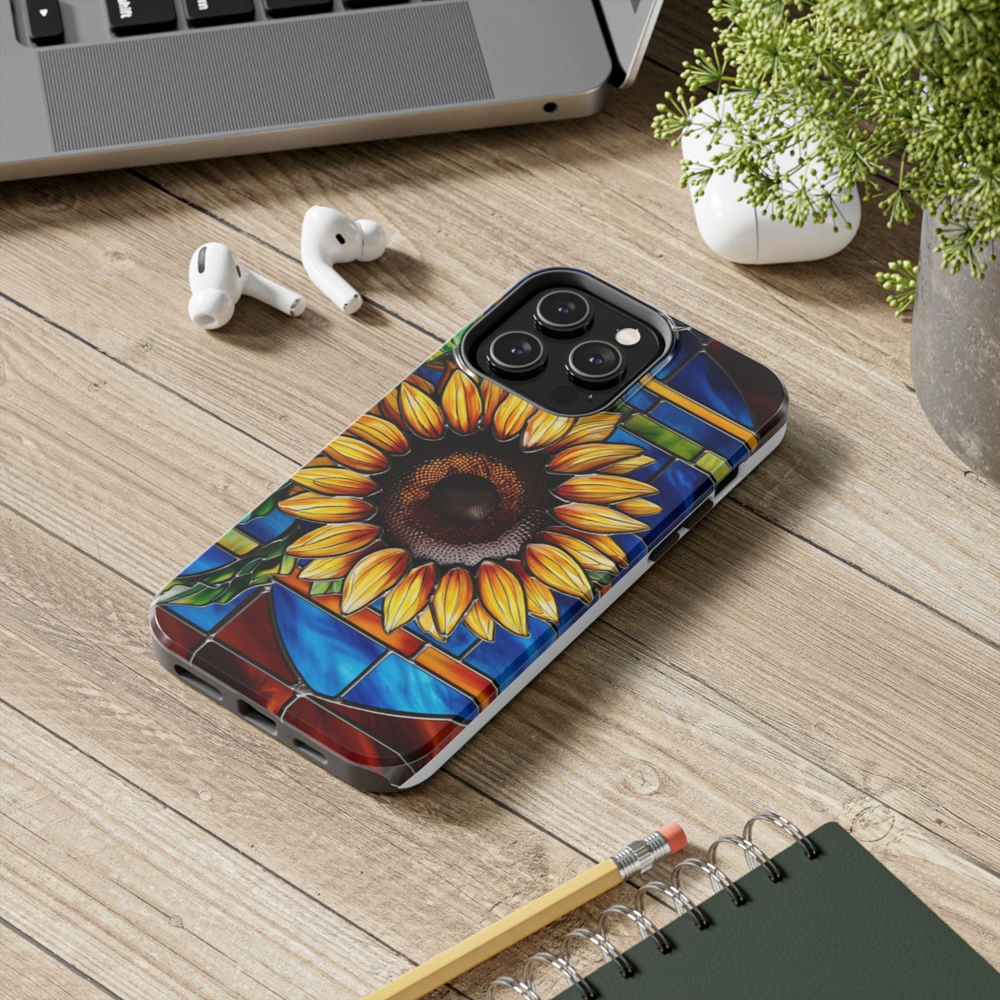 Vibrant Sunflower Tough Phone Case with Stained Glass Effect - Durable & Stylish Protection