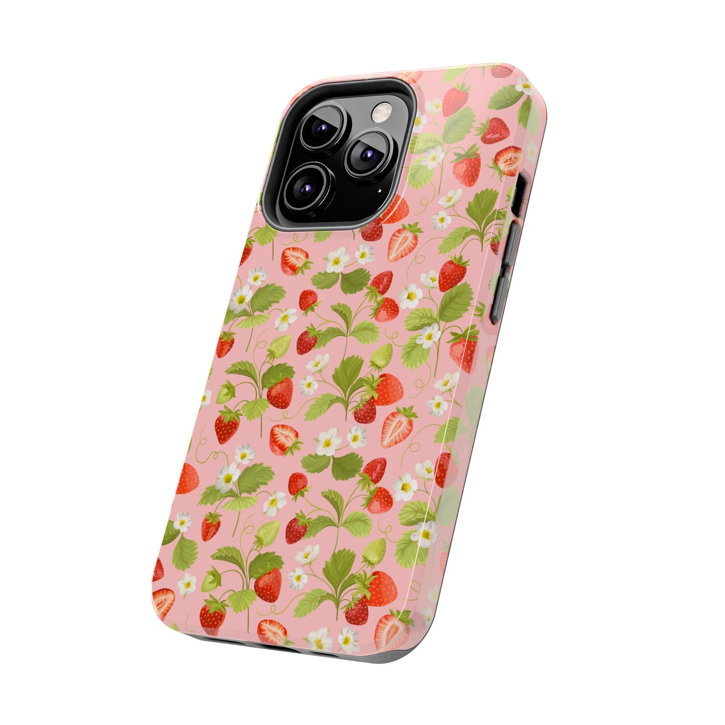 Strawberry Floral Tough Phone Case, Cute Phone Cover, Nature Lovers Gift, Summer Vibe, Durable Phone Protector, Trendy Tech Accessory