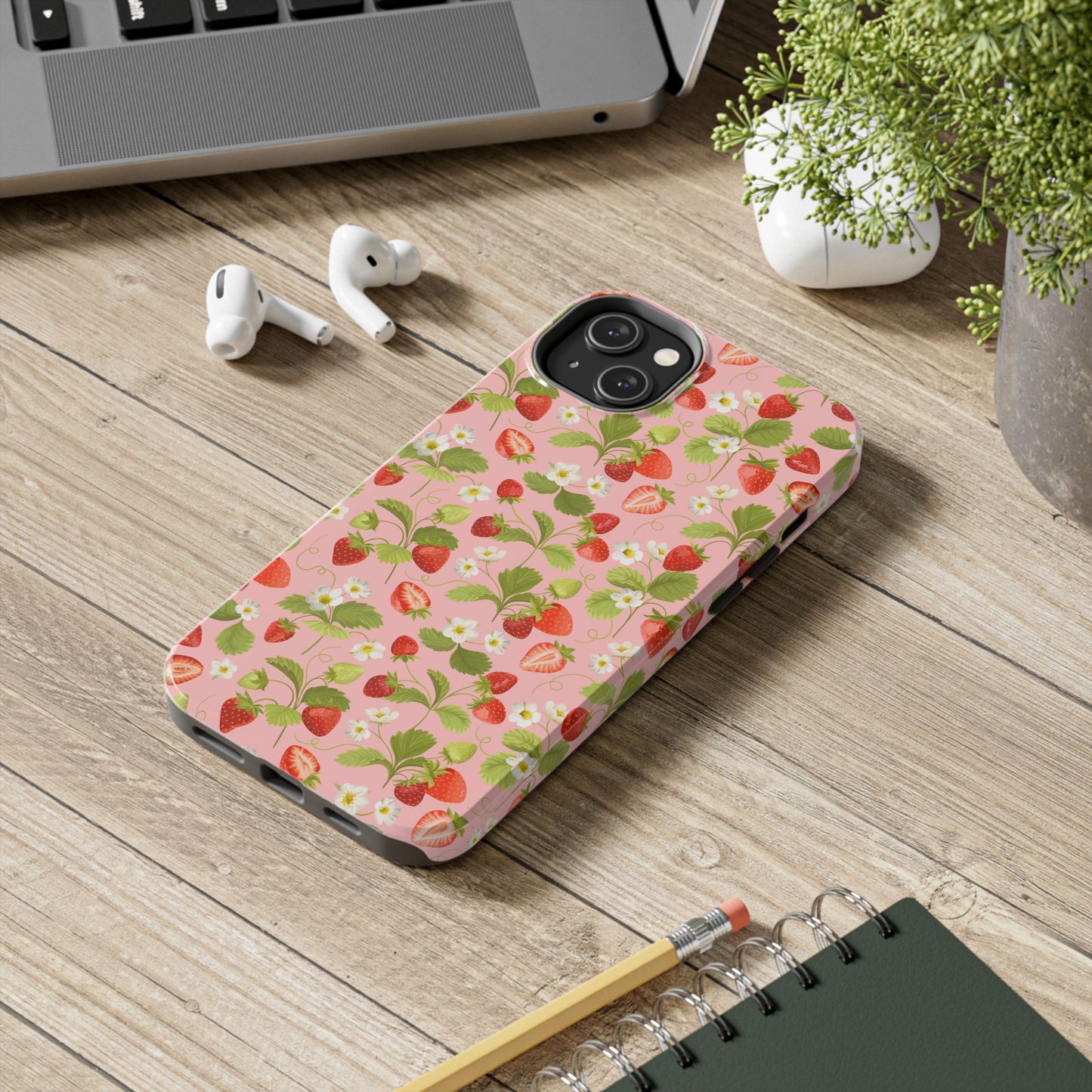 Strawberry Floral Tough Phone Case, Cute Phone Cover, Nature Lovers Gift, Summer Vibe, Durable Phone Protector, Trendy Tech Accessory