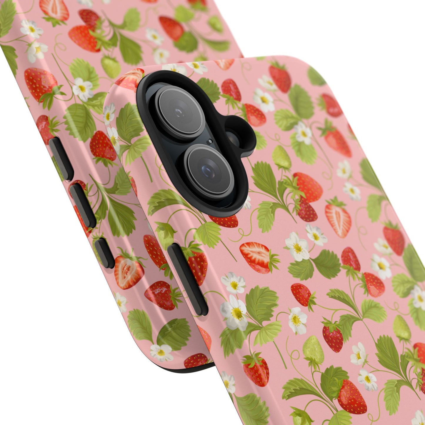 Strawberry Floral Tough Phone Case, Cute Phone Cover, Nature Lovers Gift, Summer Vibe, Durable Phone Protector, Trendy Tech Accessory