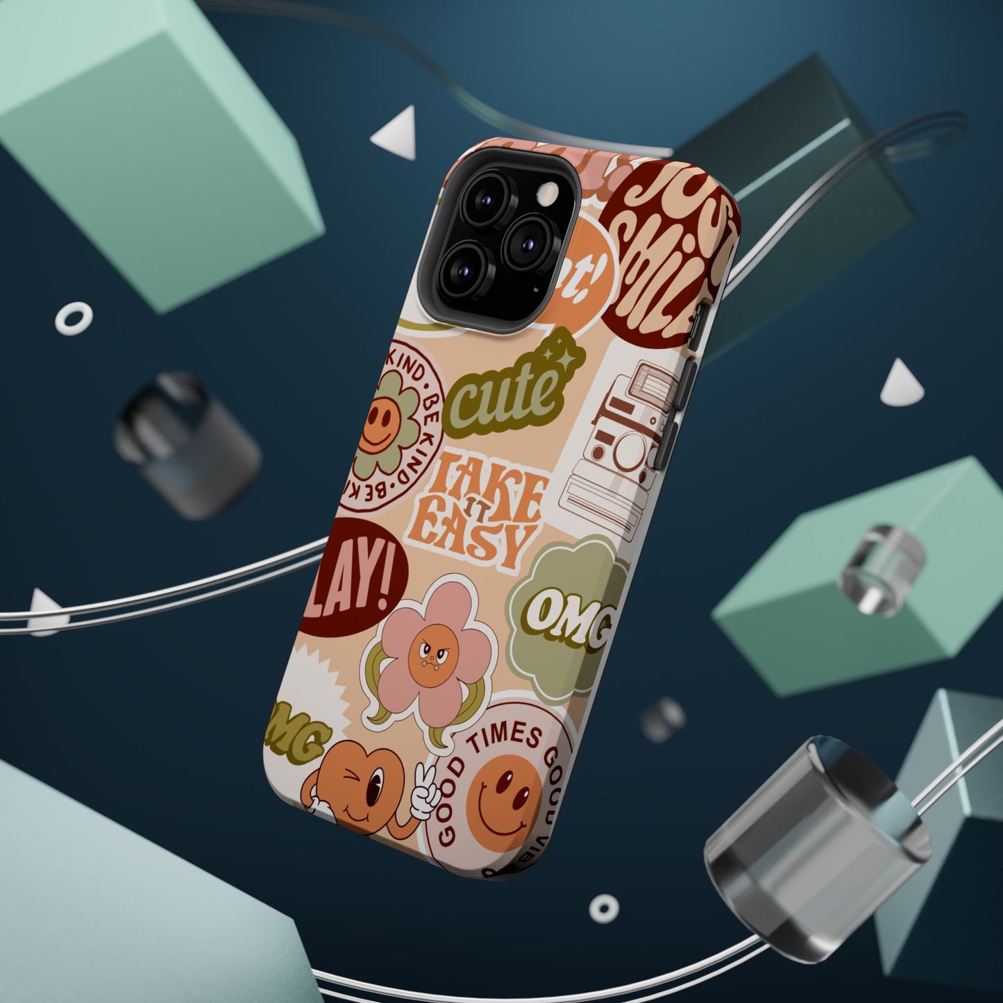 Cute Retro, Positive Affirmation Sticker Phone Case, Funky Phone Cover, Vibrant Design, Ideal Gift for Teens