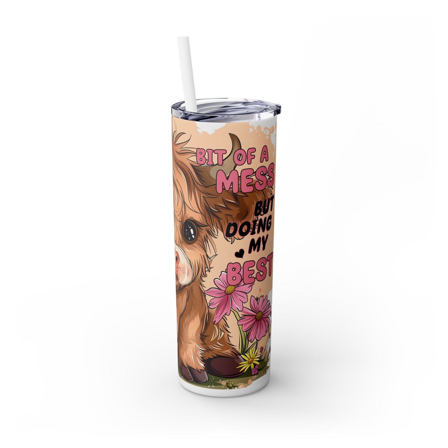 Cute Cow Tumbler with Straw | 20oz |A BIT OF A MESS BUT I'M DOING MY BEST Gift for Birthdays & Special Occasions