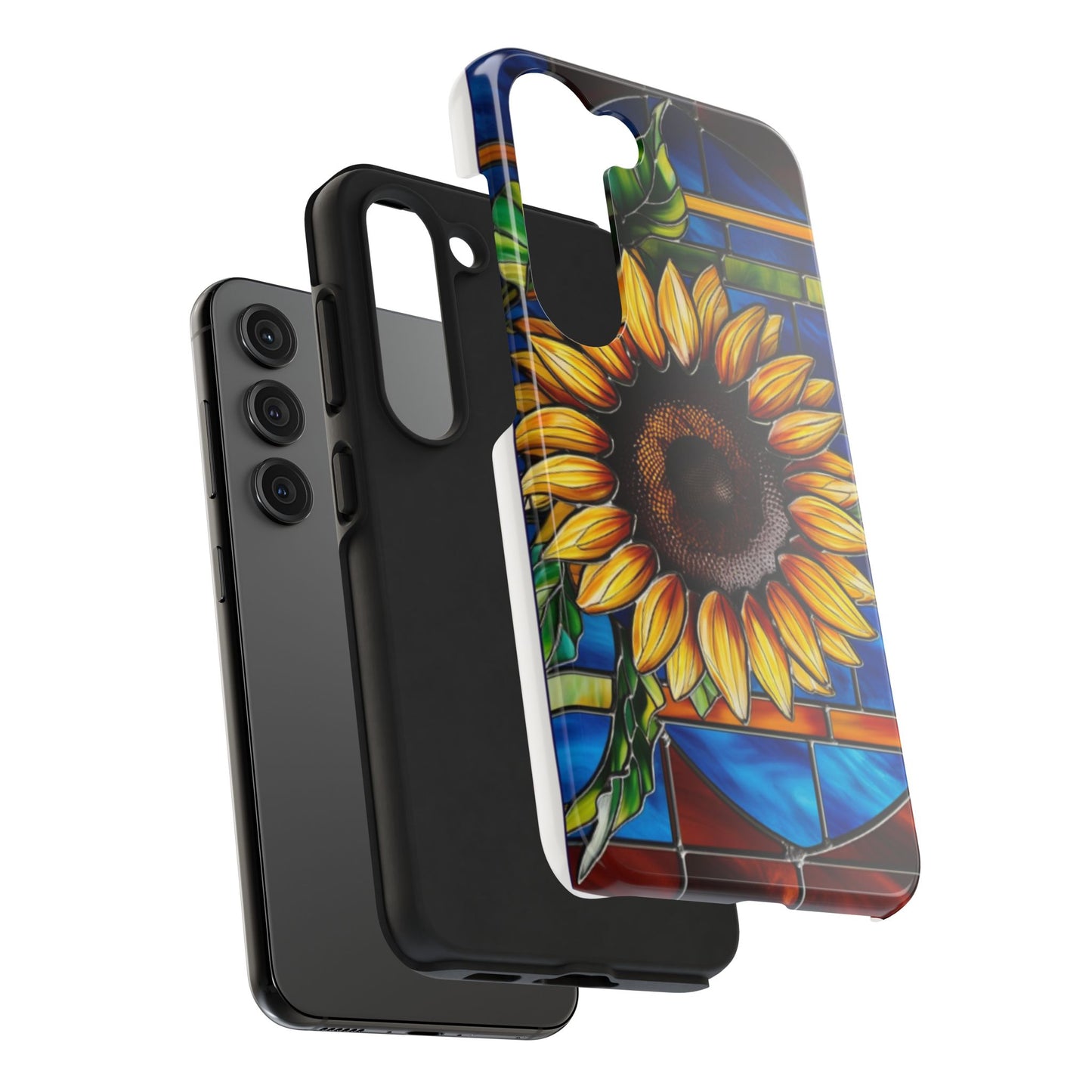 Vibrant Sunflower Tough Phone Case with Stained Glass Effect - Durable & Stylish Protection