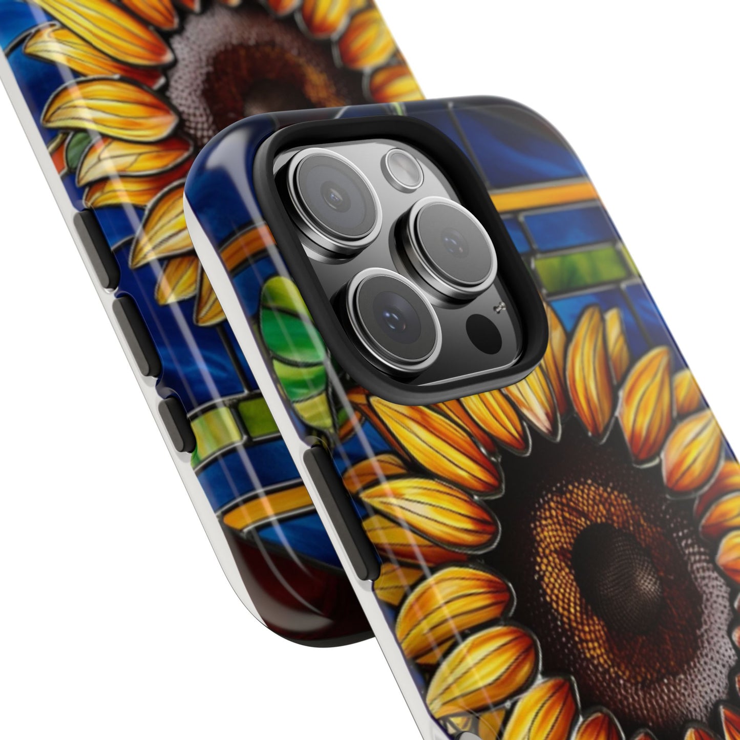 Vibrant Sunflower Tough Phone Case with Stained Glass Effect - Durable & Stylish Protection