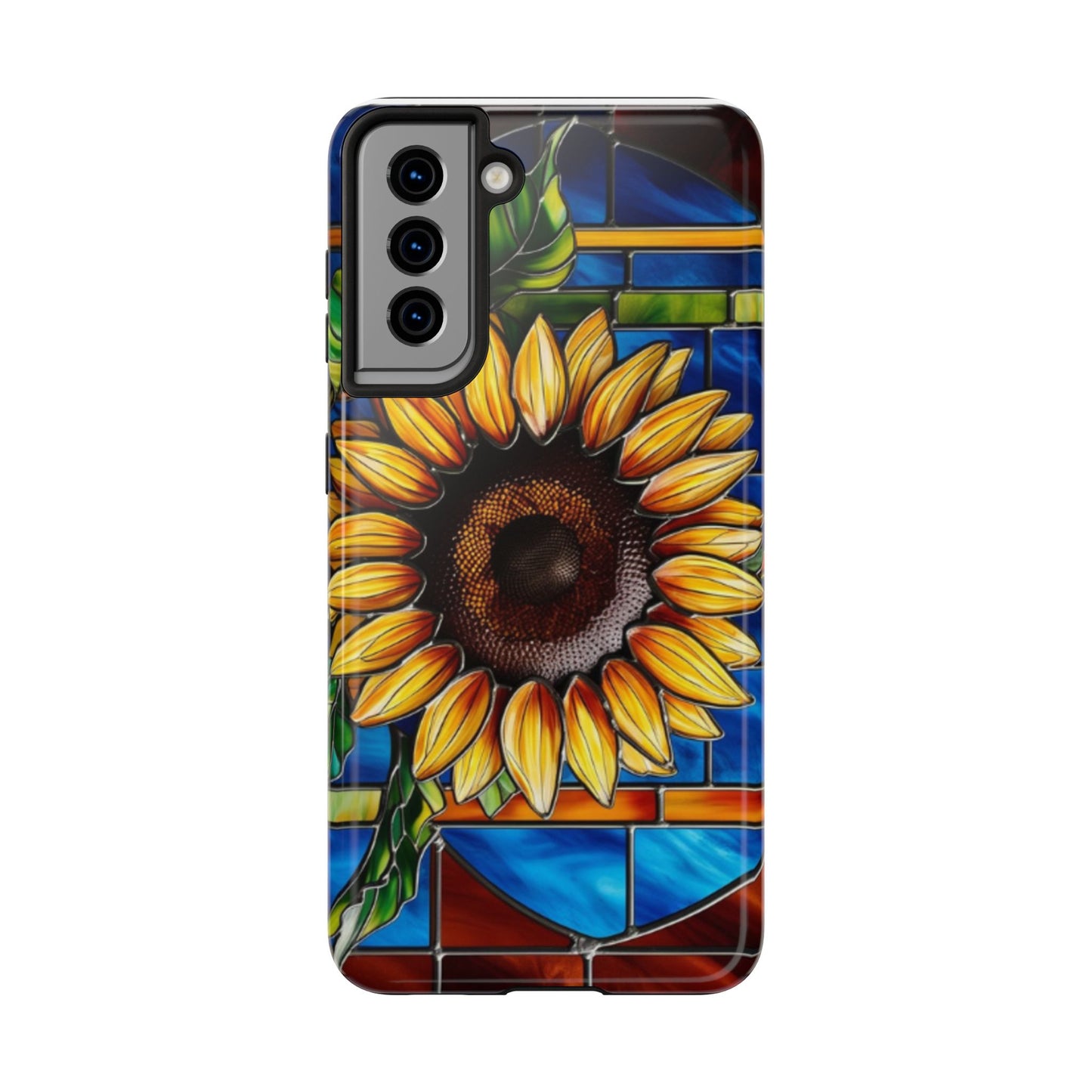 Vibrant Sunflower Tough Phone Case with Stained Glass Effect - Durable & Stylish Protection
